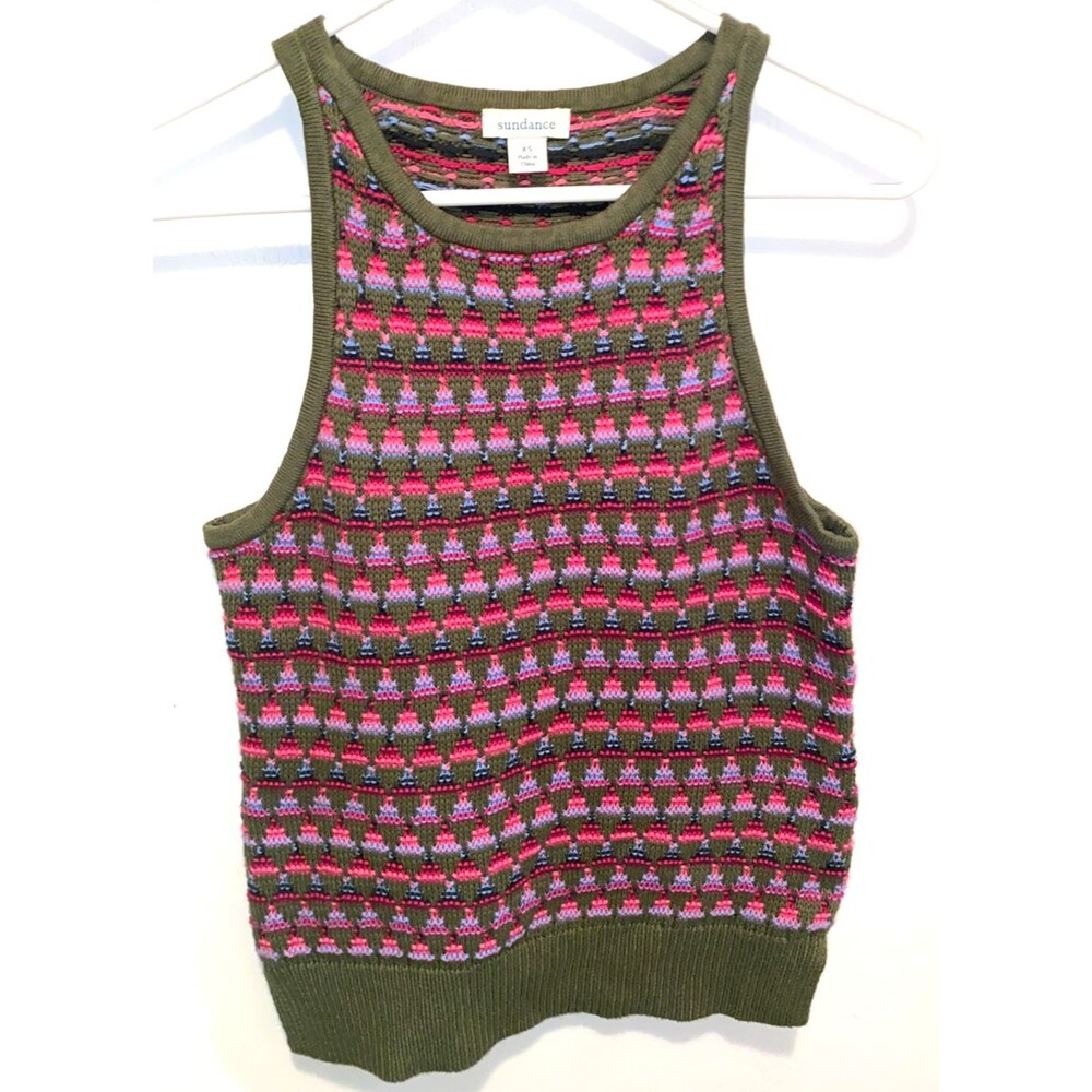 Sundance Women's Crochet Boho Knit Sweater Vest XS Artsy Hippie Eclectic striped